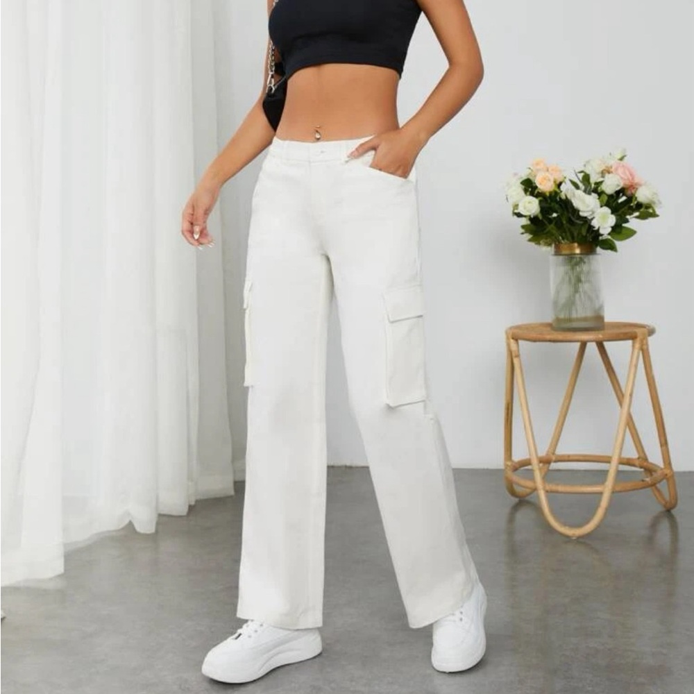 Shein petite white cargo jeans